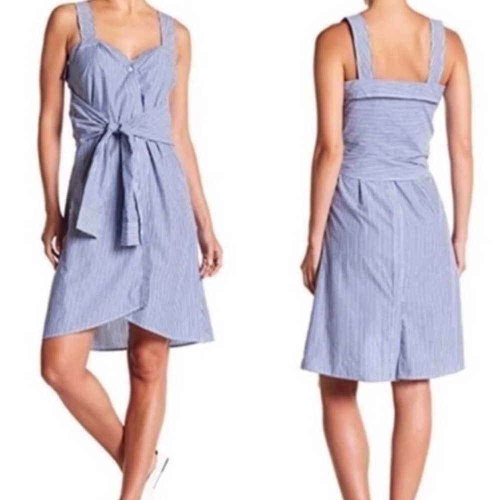 NWT Derek Lam Blue Striped Tie Front Preppy Sleeveless Dress‎